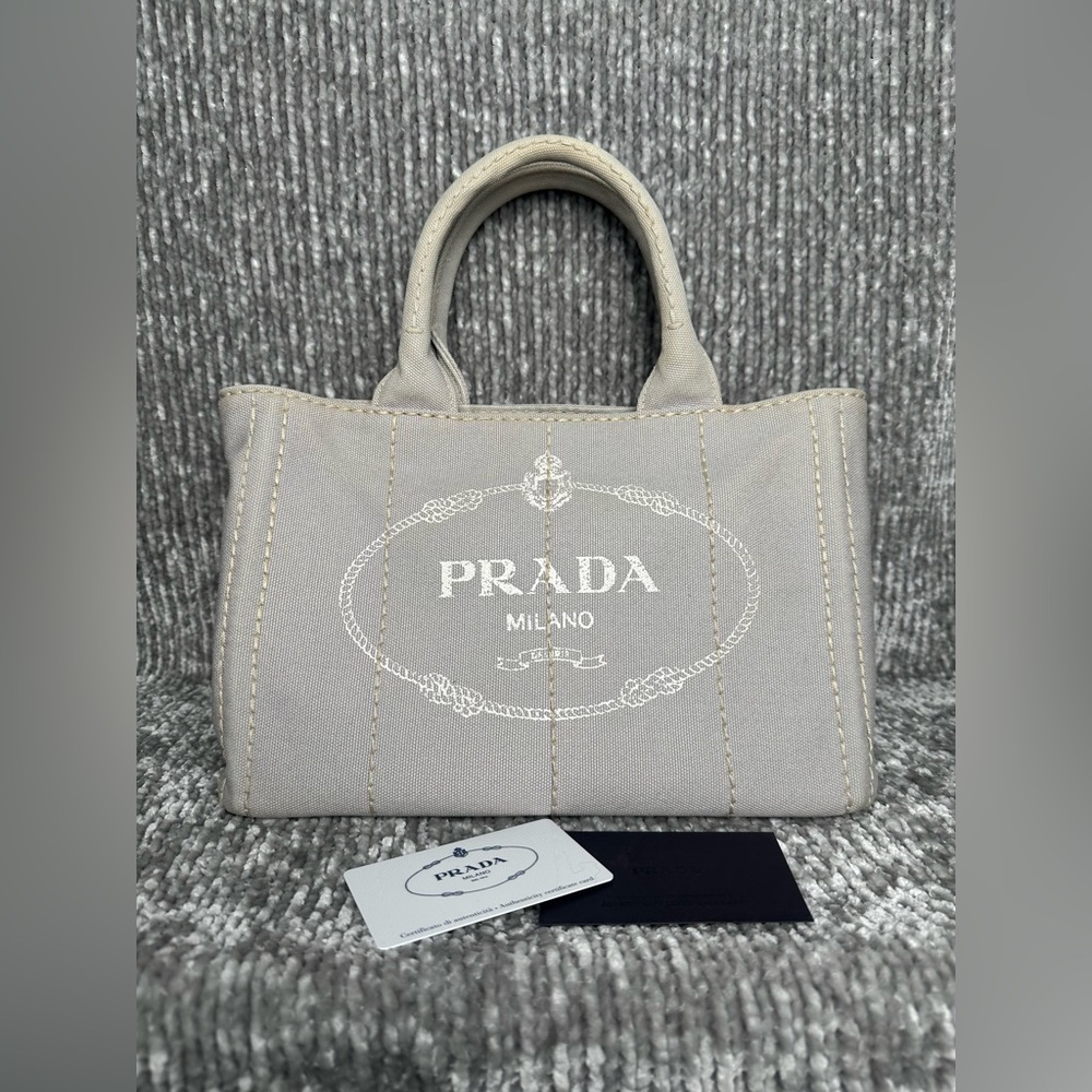 PRADA DENIM CANAPA TOTE BAG - GREY